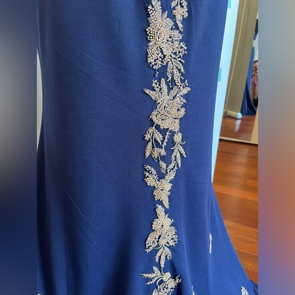 Faviana Navy Blue Gown with Gold Accents - Picture 4 of 7